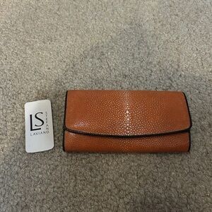 Stefano Laviano Orange Genuine Stingray Leather Trifold Clutch Wallet FAST SHIP!